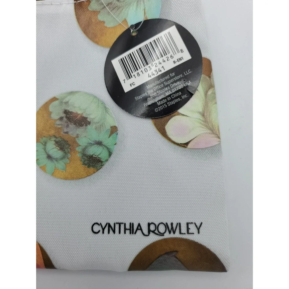 Cynthia‎ Rowley Makeup Bag White Floral Dots Clutch Cosmetic Pencil Pouch